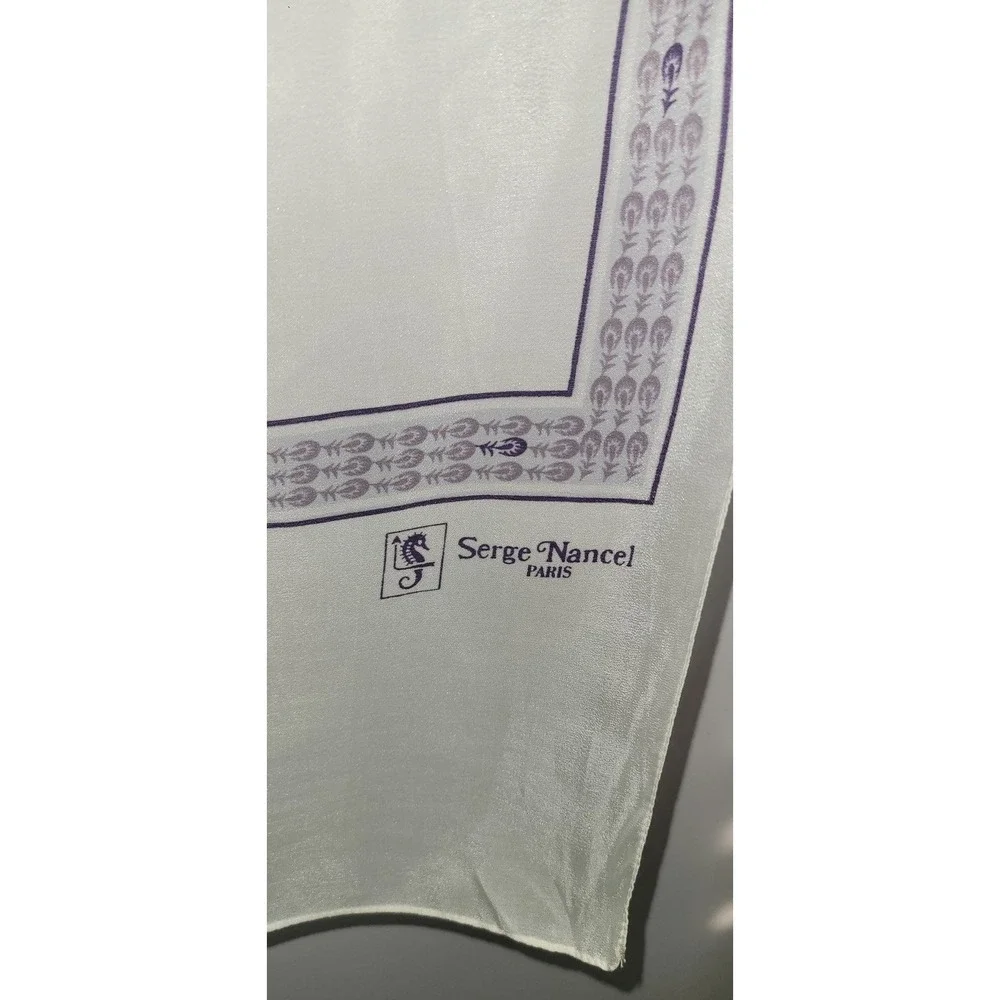 Vintage Serge Nancel White and‎ Purple Scarf Stylish Designer Accessory 52x11 in